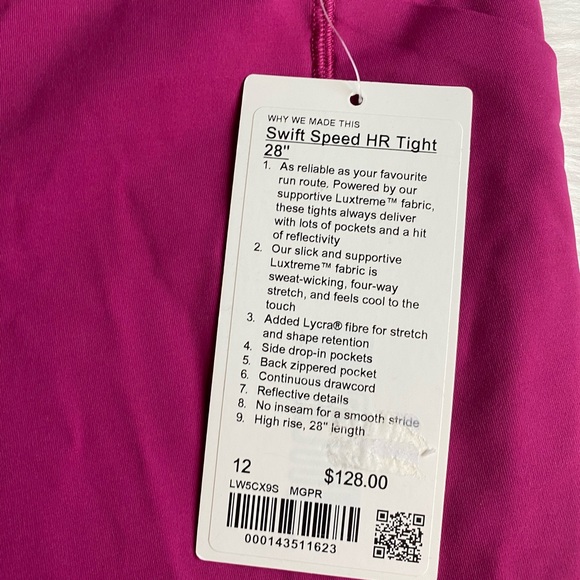 Lululemon Swift Speed High Rise Tight 28” Size 12 MGPR Magenta Purple - Picture 2 of 5
